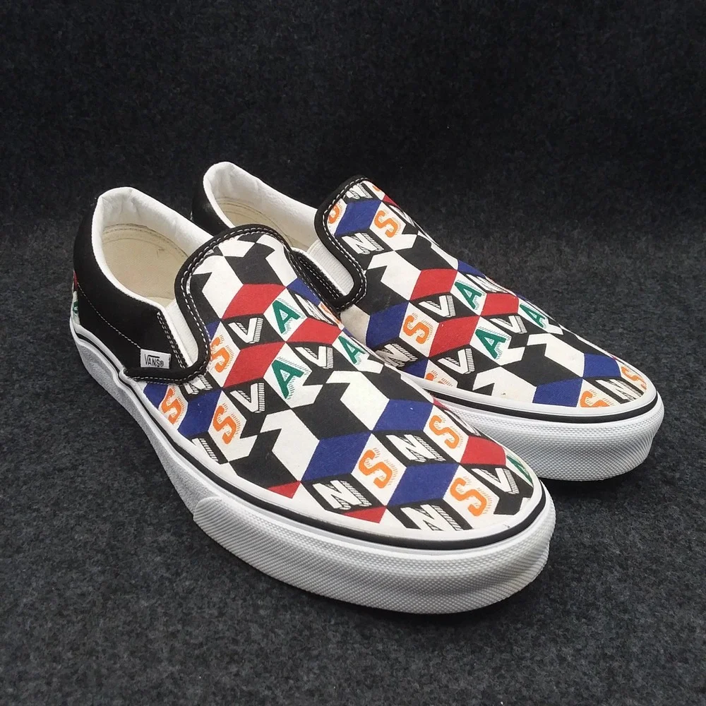 Vans Classic Slip On Checker Cube Multi True‎ White Shoes Mens 8.5 Womens 10